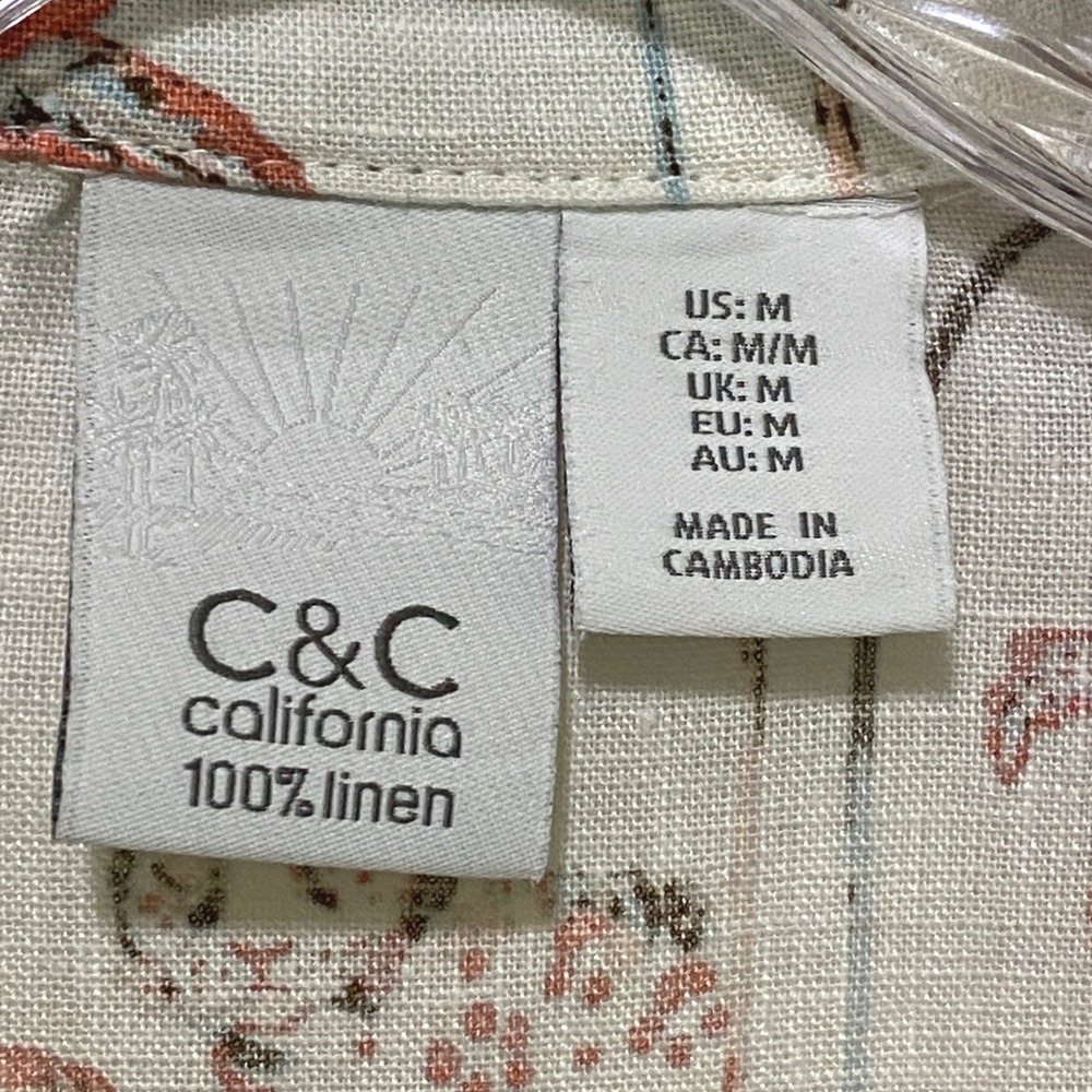 C&C California Linen Tropical Flamingo Button Camp Shirt Womens M Resort Cruise - Picture 5 of 6